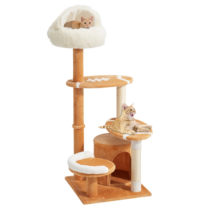 Tour pour arbre à chat de 51,2 po - conception de football avec grotte pour chat confortable, condo spacieux, poteau à griffes en sisal et plateformes multi-niveaux