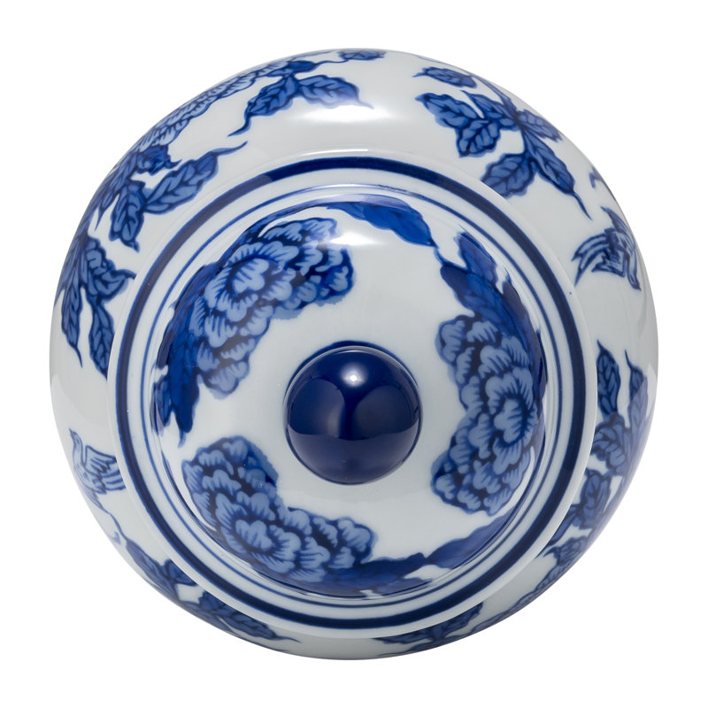 Pot à couvercle en céramique Gherghina Chinoiserie, H 8 po x l 5 po x P 5 po