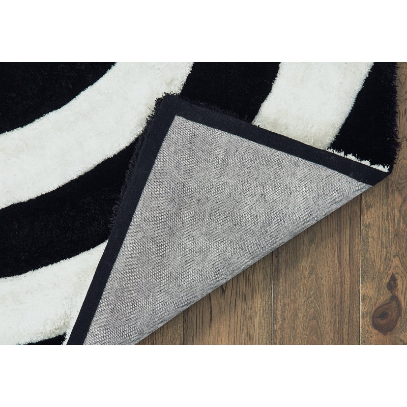 Tapis abstrait noir de jais / blanc pur Fitts, Rectangle 5 pi 3 po x 7 pi 2 po