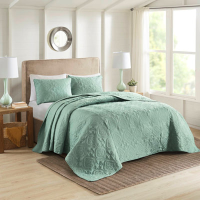 3 Piece Bedspread Full/queen - , Medallion Minimalist Style, Oversized For A Simple Draping, Machine Washable, 2 Shams , Industrial, An Edgy Drape,