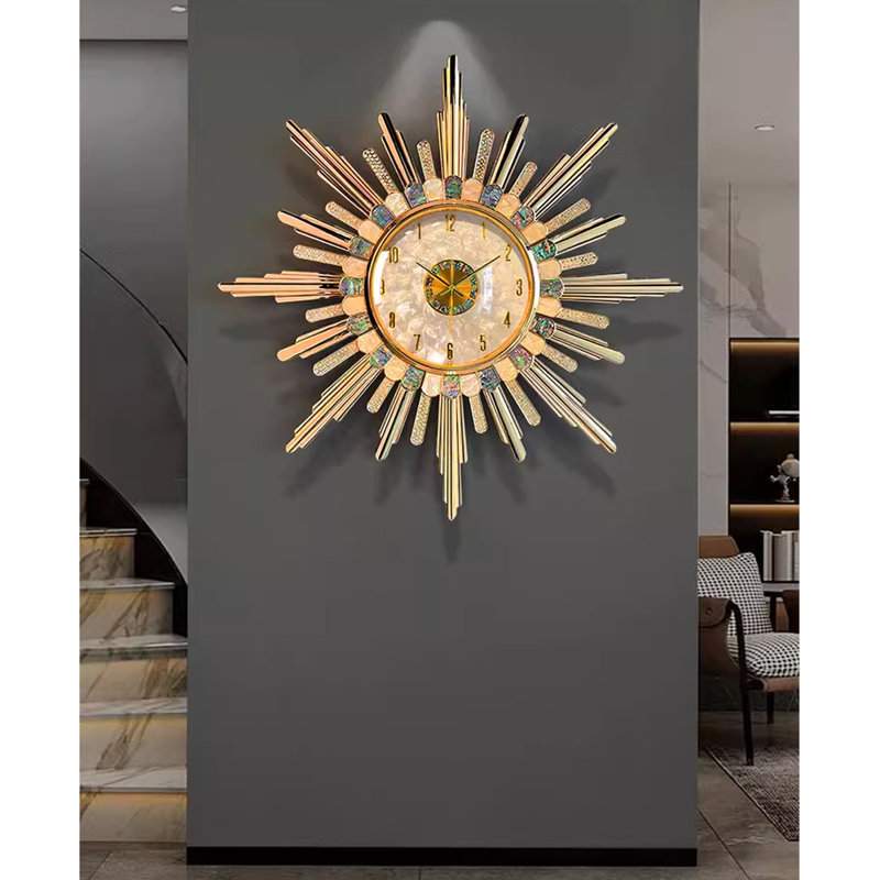  Horloge murale dorée en forme de coquillage, Surdimensionné