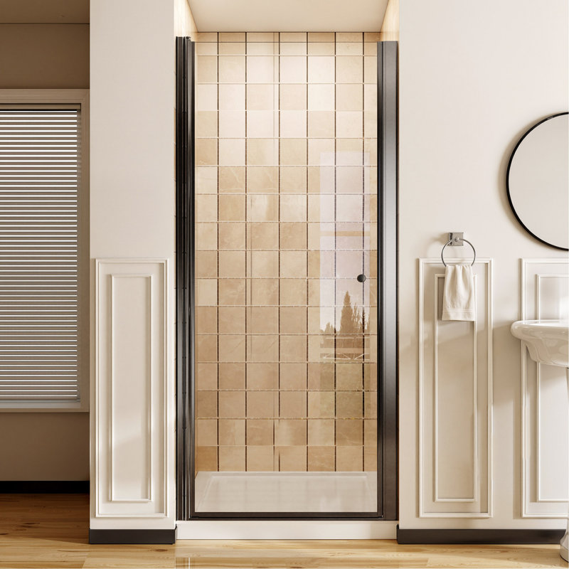 Porte de douche pivotante sans cadre, verre trempé clair de 1/4 po (6 mm), antidéflagrant