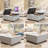 Large Square Storage Bench, Footstool With Two Storage Doors, Mid-Century Modern Coffee Table