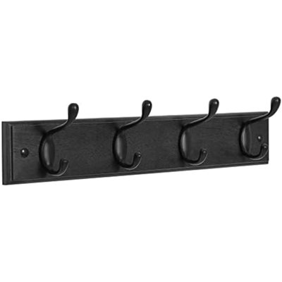 Wall-Mounted Coat Rack, Hook Rack, 4 Dual Metal Hooks, Black | For Coats, Bags, Keys, in the Entryway, Bedroom, Living Room
