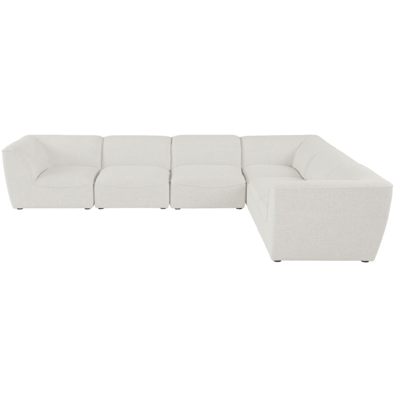 Calyssa Upholstered L-Shaped Sectional Reversible, Cream Linen Textured Fabric