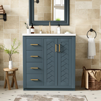 30"W Freestanding Bathroom Vanity With Ceramic Sink Top, Drawers And Soft Closing Doors