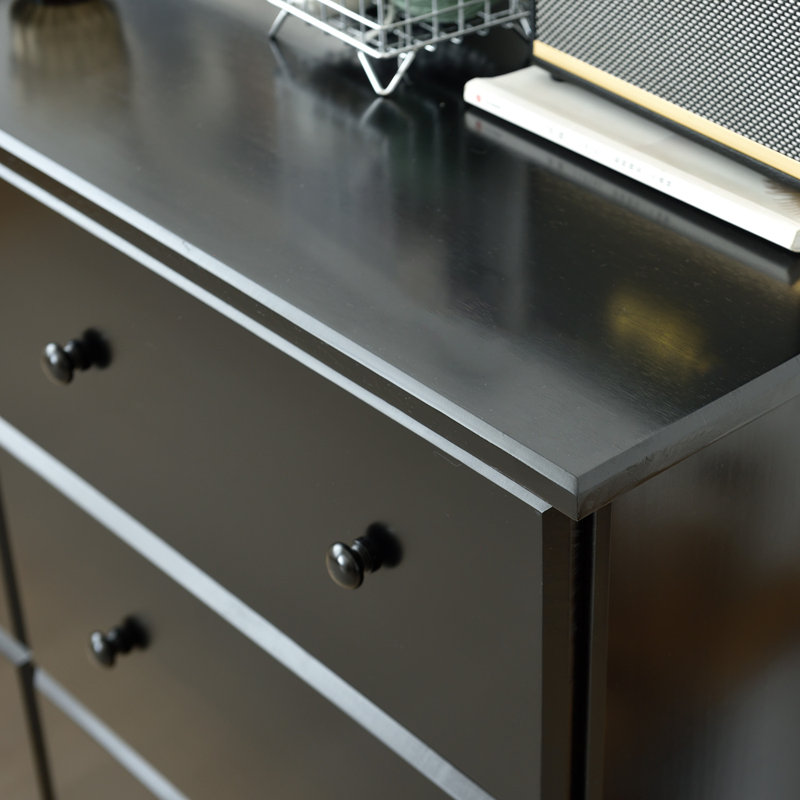 Isabela 6 Drawer Solid Wood Double Dresser, Black