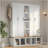62.9"W Farmhouse 4-in-1 Hall Tree - 6 Hanging Hooks, Wood Grain Entryway Bench with Open Compartments, Mudroom Shoe Cabinet with Seating for Living Room/Hallway-1045920749