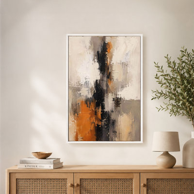 "Earthy", art mural abstrait vertical sur toile avec cadre flottant, prêt à être accroché