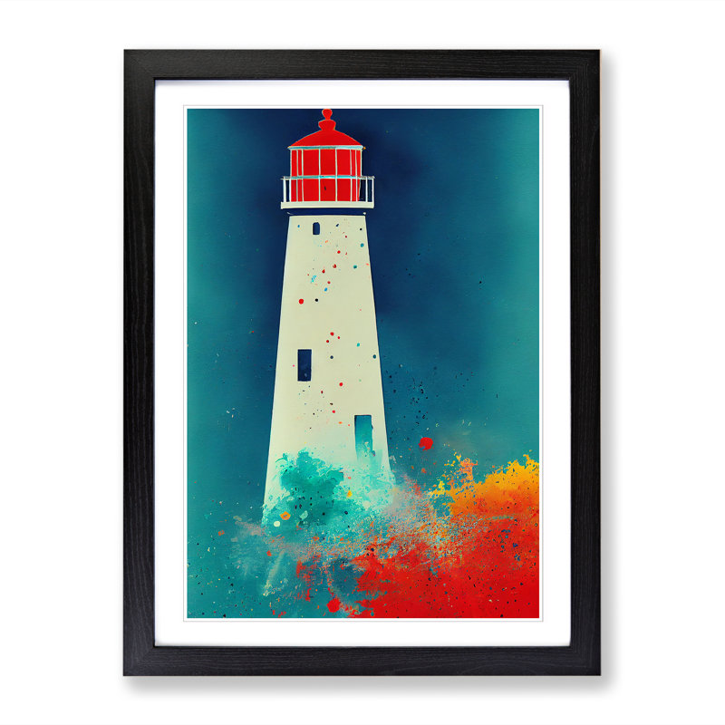 Phelan Lighthouse Paint Splatter Vol.1 - Picture Frame Print, Walnut, 64cm H x 46cm W x 2cm D