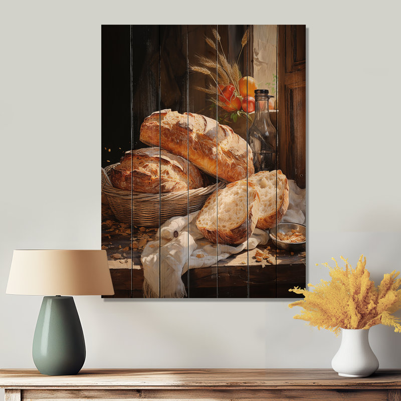 Nourriture, pains rustiques II sur bois, H 20 po x l 10 po x P 0,78 po