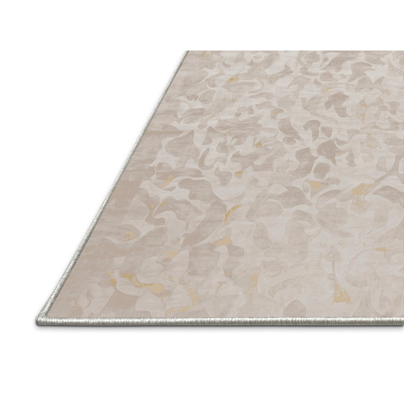 Tapis beige soyeux et moelleux, Rond 8 pi