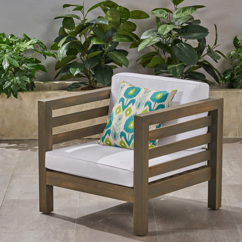 Fauteuil club gris et blanc en bois avec coussins de conception moderne et stable