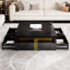 Table basse pour espaces de vie, panneau de fibres à densité moyenne noir classique, plateau carré de 43,3 pouces avec quatre tiroirs de rangement