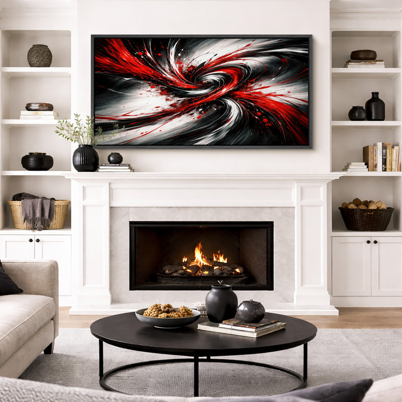 Abstrait rouge et noir, tourbillon dynamique, photos de salon audacieuses, impression sur toile encadrée, Cadre noir