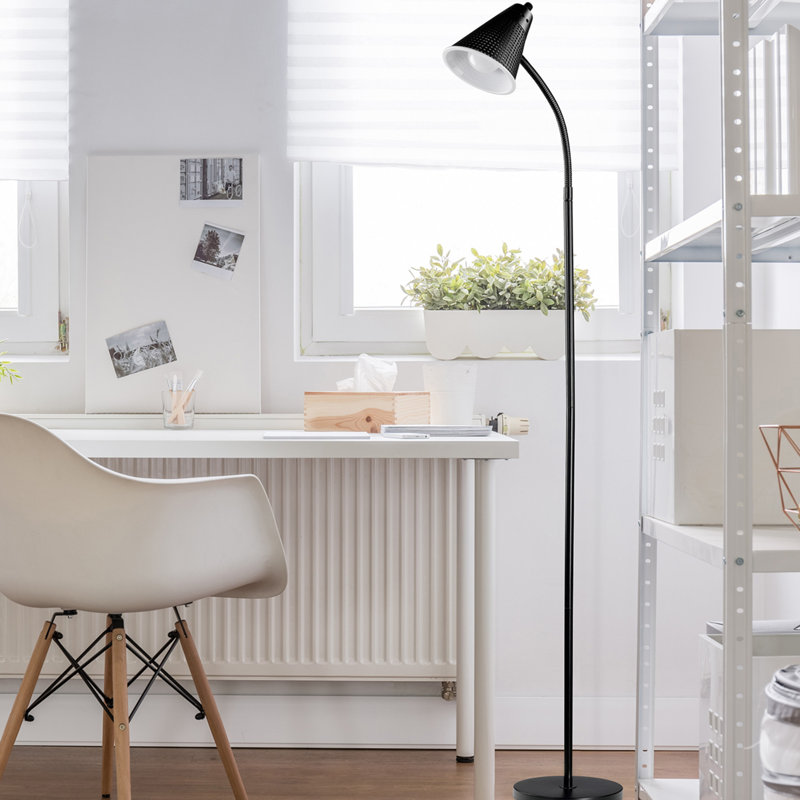 Sleek Arc 59" Matte Black LED Floor Lamp with Adjustable Gooseneck