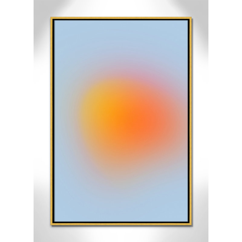 Imprimé néon orange brillant, Pas de tapis, Cadre flottant doré, H 37,5 po x l 25,5 po x P 2 po