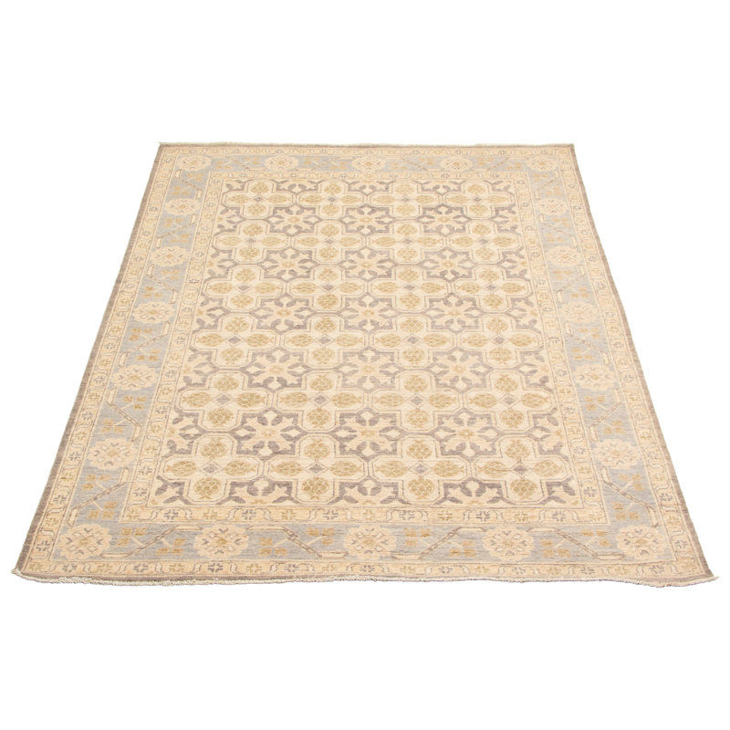 Tapis unique en laine noué à la main de style kamluk crème et gris foncé nouvel âge 18 pi 5 po x 7 pi 8 po New Age