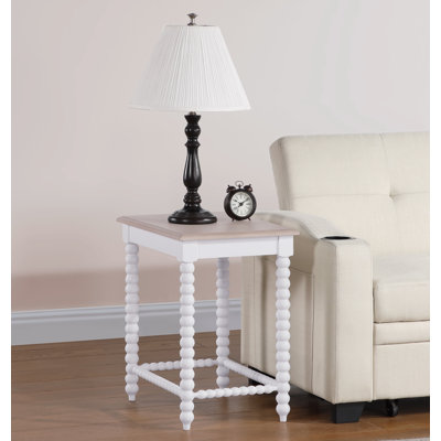 Evvie White and Natural Square End Table