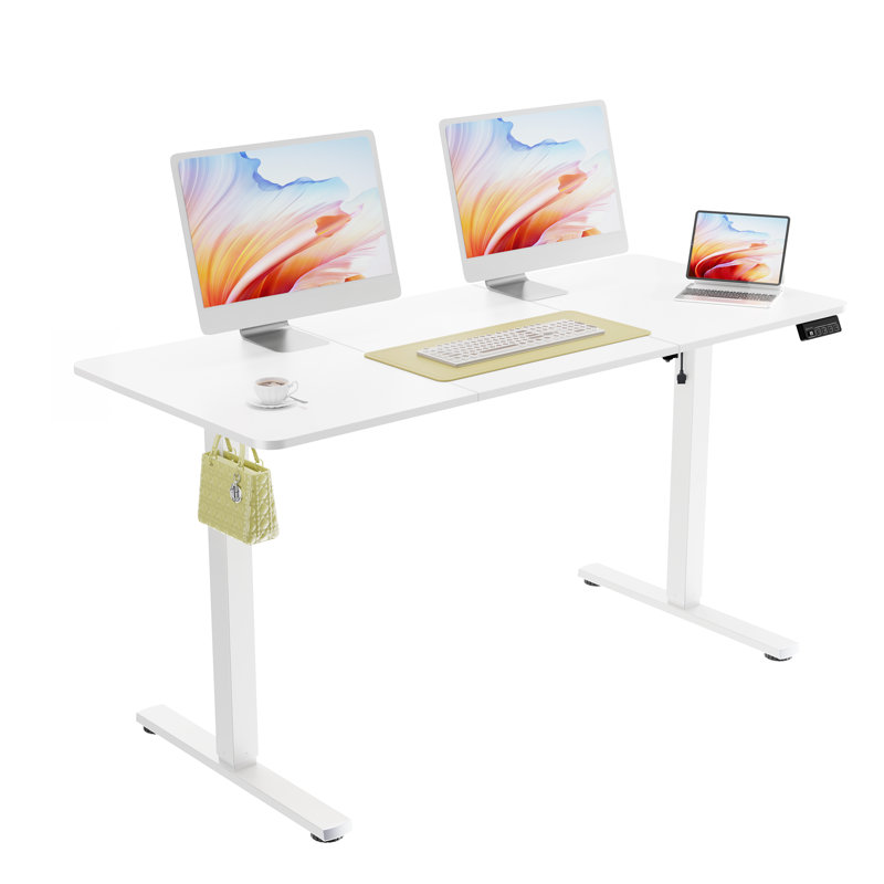  Bureau électrique à hauteur ajustable 55 po x 23,6 po avec mémoire de forme pour adulte, Ergomaker, White