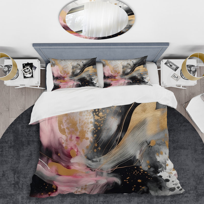 Ensemble de housse de couette en microfibre / polyester rose, Housse de couette pour grand lit et 2 taies décor