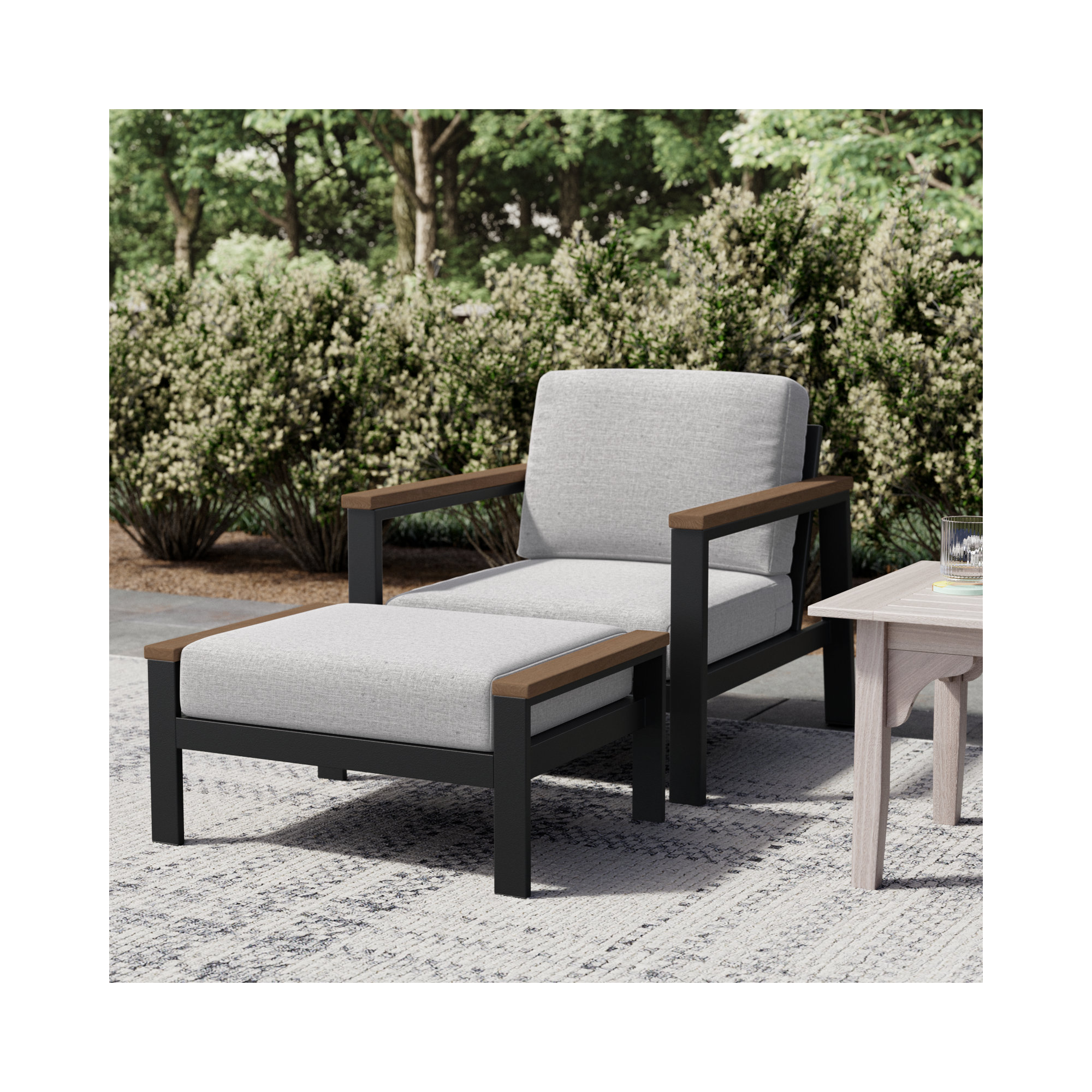 Townsend Patio Chair Sunbrella® Cushions and Ottoman, Canvas Granite Sunbrella® Canvas
