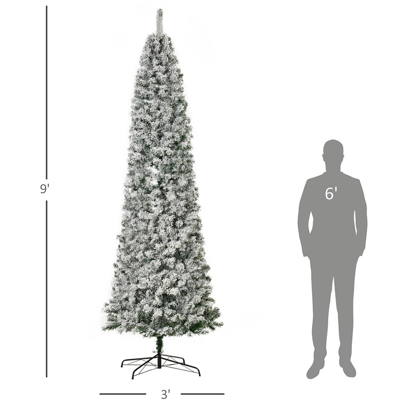 HOMCOM 9Ft Pre-Lit Snow-Flocked Slim Douglas Fir Artificial Christmas Tree With Realistic Branches, 550 LED Lights And 988 Tips