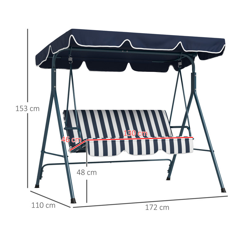 Yair 3 Seater Swing Chair with Adjustable Canopy, Dark Blue