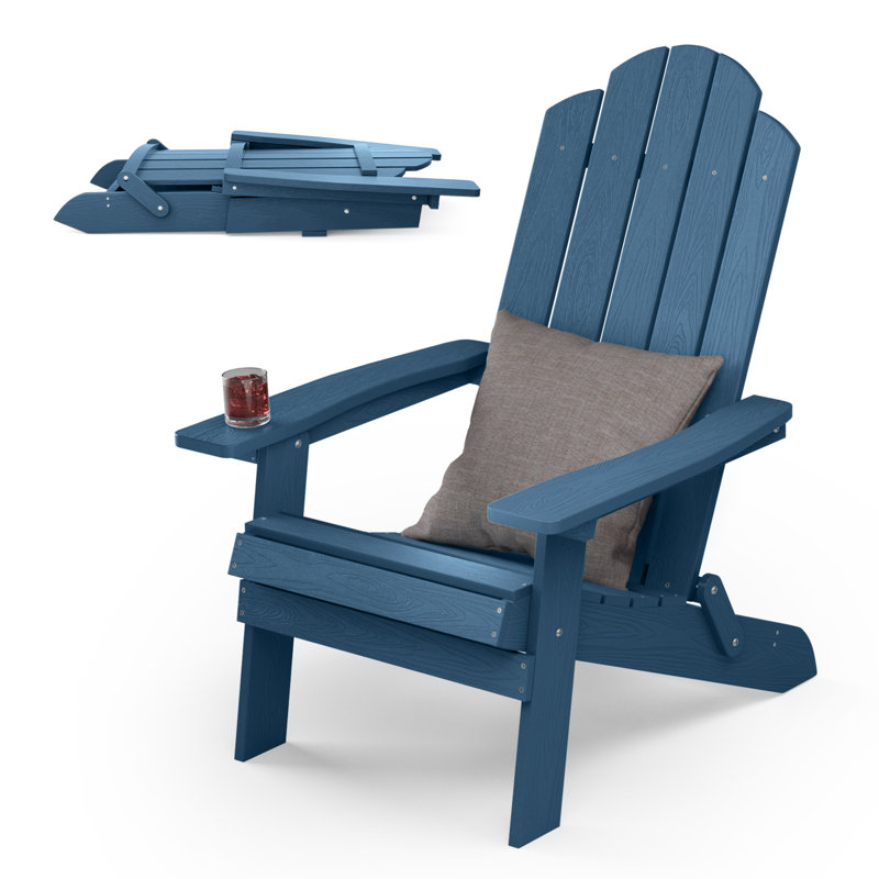 All Weather HIPS Folding Outdoor Adirondack Chair Durable Oversized Easy Assembly Easy Maintenance Patio Lawn Chair with 400Lbs Load Bearing for Porch, Garden, Backyard, Patio, Deck, Fire pit, Dark Blue