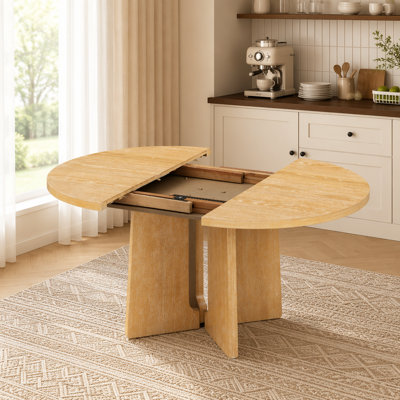 Farmhouse Extendable Round Dining Table with 16inch Removable Leaf for Small Places