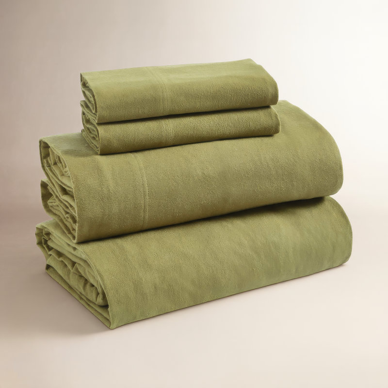 Rome 100% Flannel Cotton Solid Fuzzy Warm Deep Pocket Sheet Set, Queen Sheet Set with 2 Pillowcases, Sage
