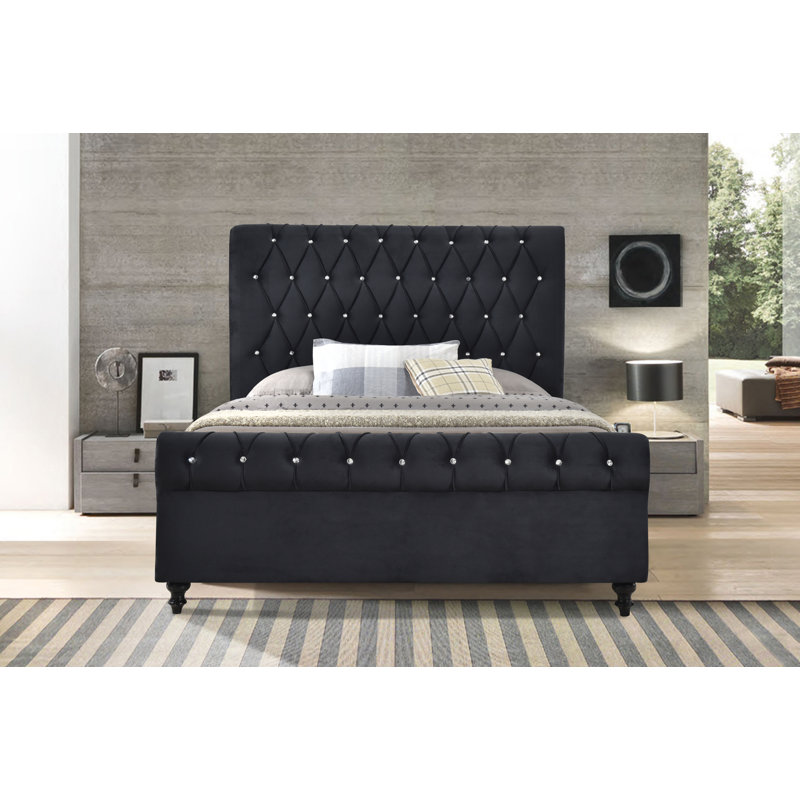 Harkness Upholstered Wingback Bed, Queen, Black