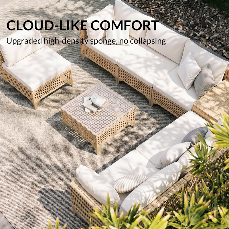 Ensemble de conversation modulaire en rotin 8 pièces avec coussins et rangement
