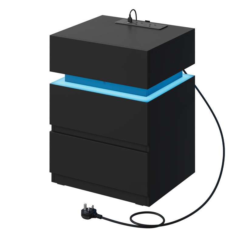40cm W Manufactured Wood Bedside Table, Black