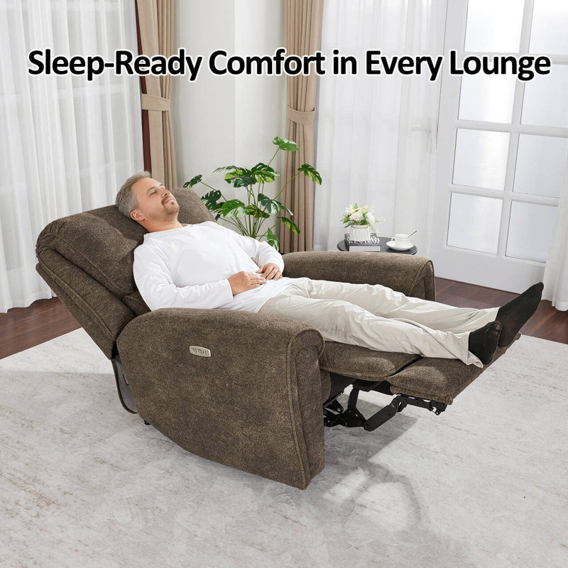 26.4" Seat Width Power Recliner Chair with USB & Type C Charge Ports, Fabric, Brown
