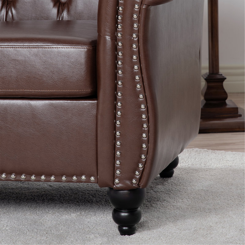 Dushyant Faux Leather Armchair, Dark Brown Faux Leather, Black