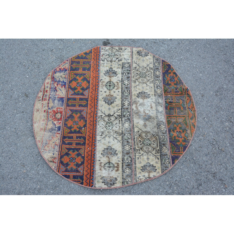 Tapis orange en laine, petits tapis de 3,1 pi x 3,1 pi, tapis de bain, tapis turc, tapis froids, tapis rétro, tapis en laine