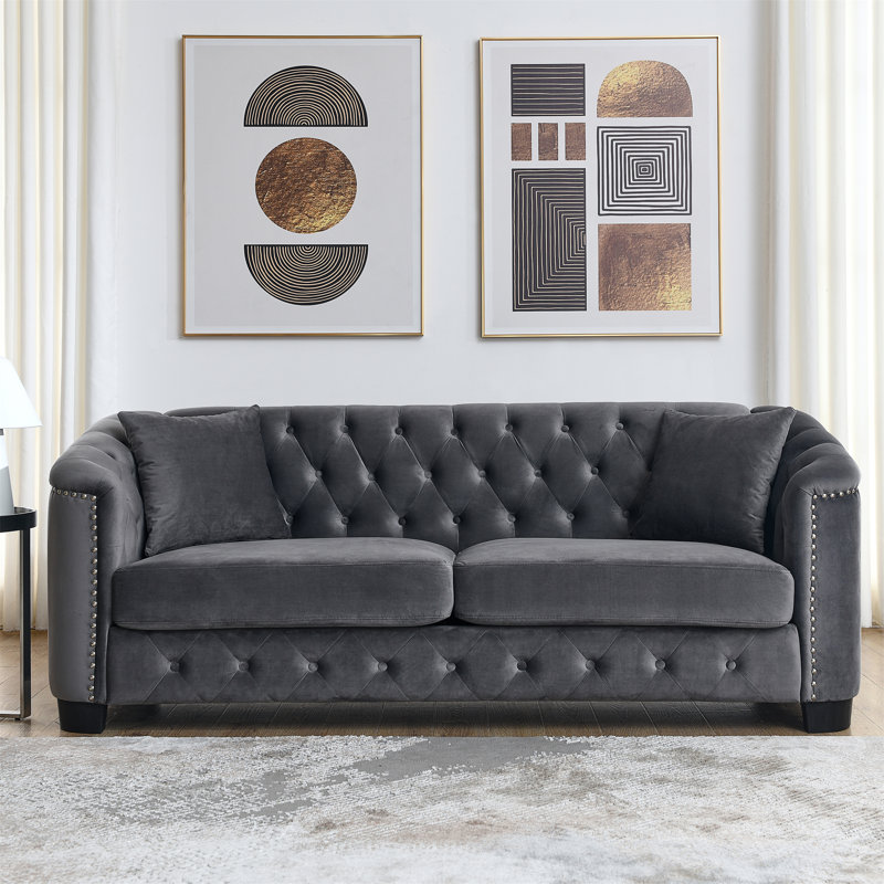 Canapé Chesterfield moderne de 77 pouces en velours, Gris