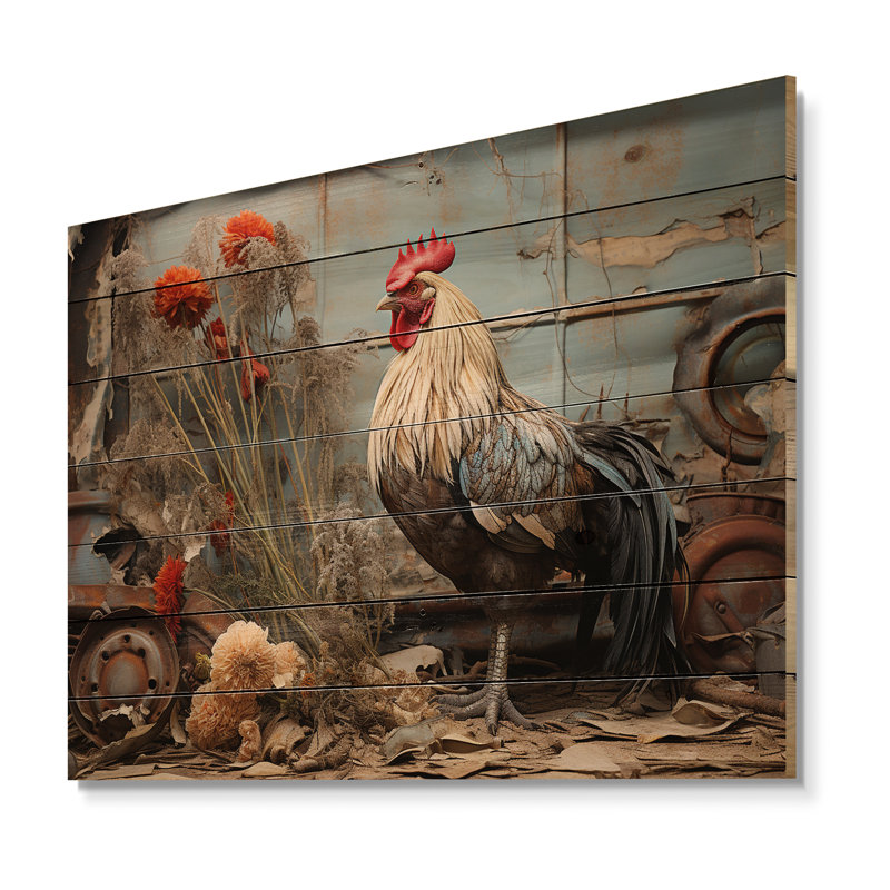 Poulet Barnyard Serenade sur bois, H 24 po x l 32 po x P 0,78 po