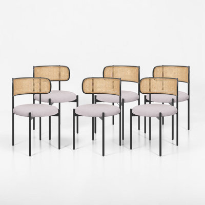 Upholstered Dining Chairs, Rattan Back, Accent Kitchen Chairs With Metal Legs