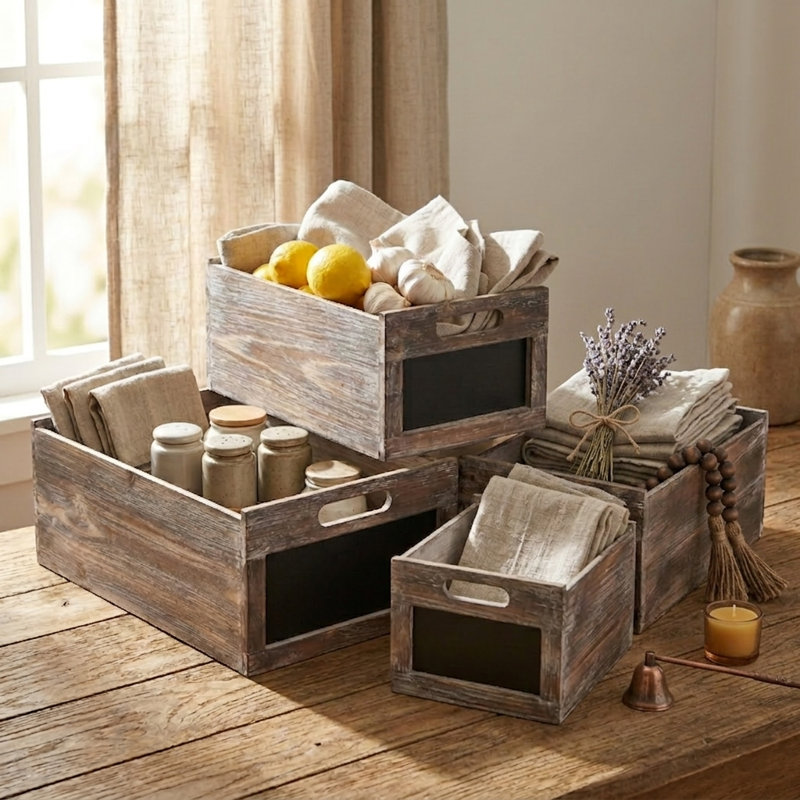 4 Piece Wood Crate Chalkboard Set