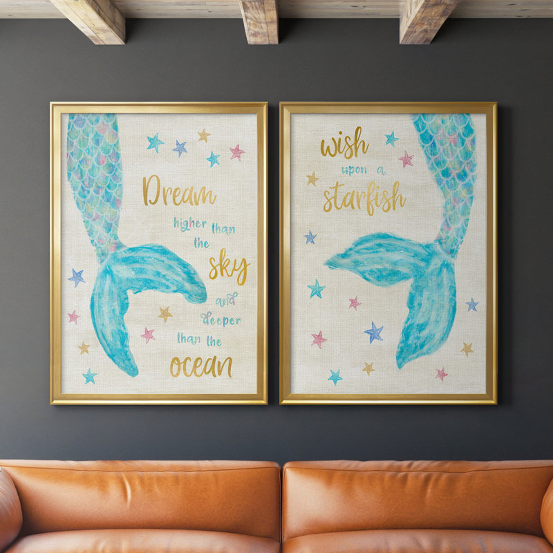 «Mermaid Dream», ensemble de 2 encadrements d'art textuel sur toile, Or, H 30,5 po x l 85 po x P 1,5 po