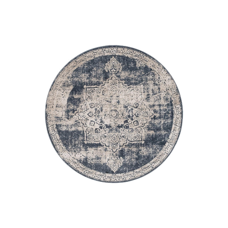 Tapis bleu marine / gris Arella, Rond 4 pi 1 po
