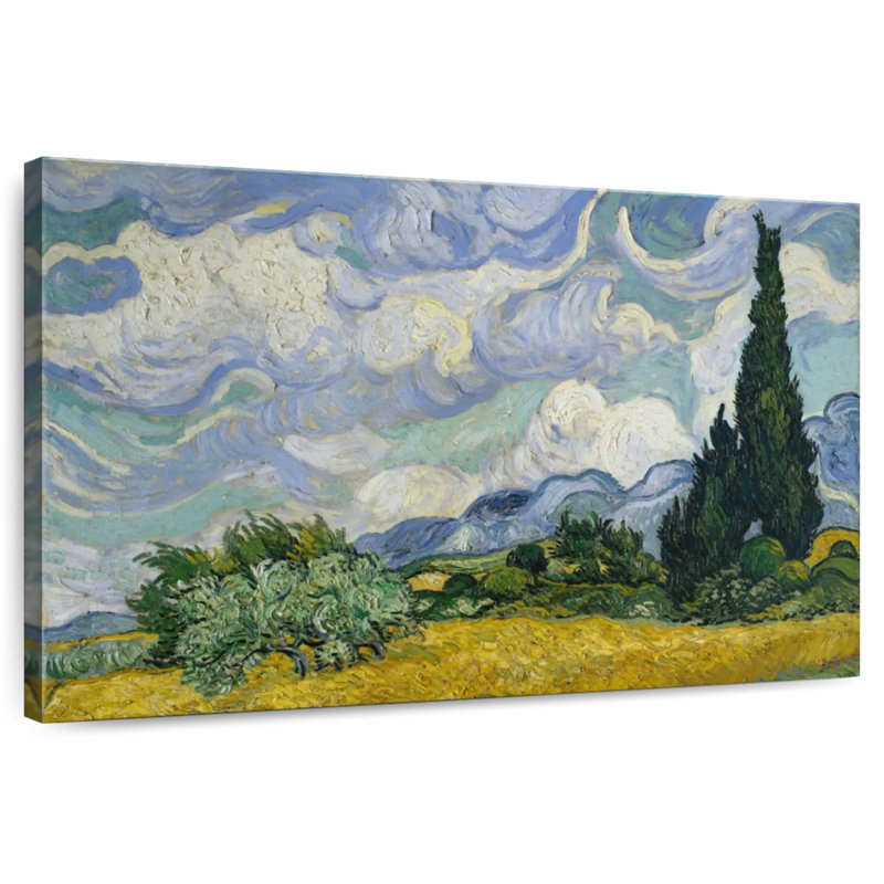 Alvord Wheat Field With Cypresses Painting, 32" H x 48" W
