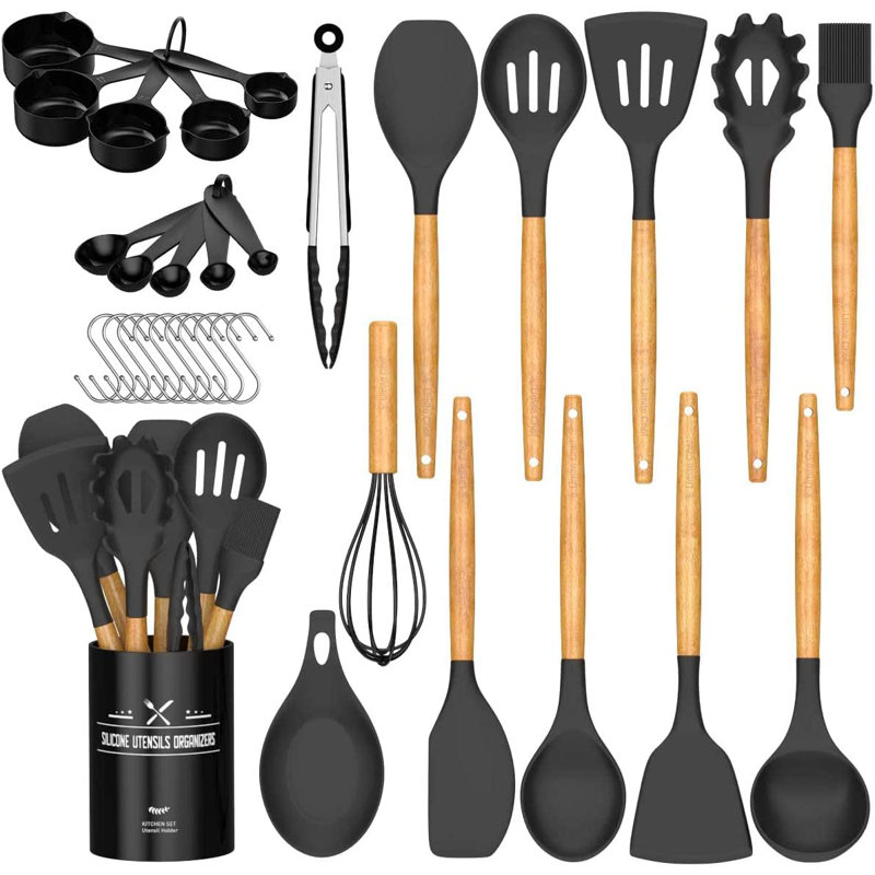 Ensemble d'ustensiles de cuisine Chef 33 pièces, ensemble de spatules antiadhésives en silicone avec support,, Blanc