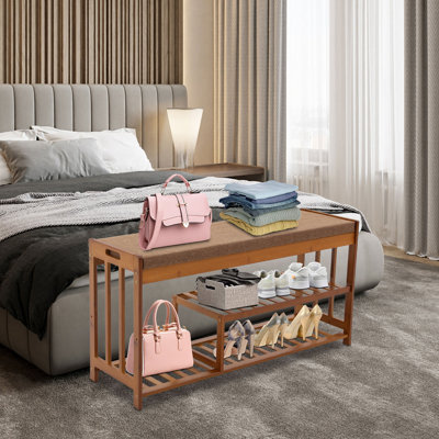 Entryway Shoe Rack Bench, Shoe Organizer Shelf With Padded Seat