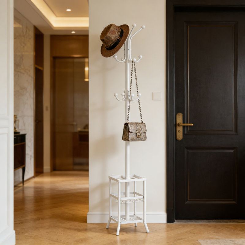 Portemanteau autoportant avec porte-parapluie, 12 crochets de protection, portemanteau en métal pour vestibule, couloir, chambre à coucher, salon et bureau