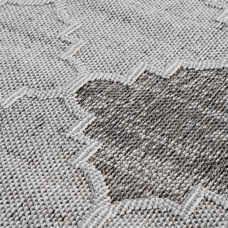 Area Rug, Guros Collection White / Grey / Trellis Indoor / Outdoor, Rectangle 5'3" x 7'6"