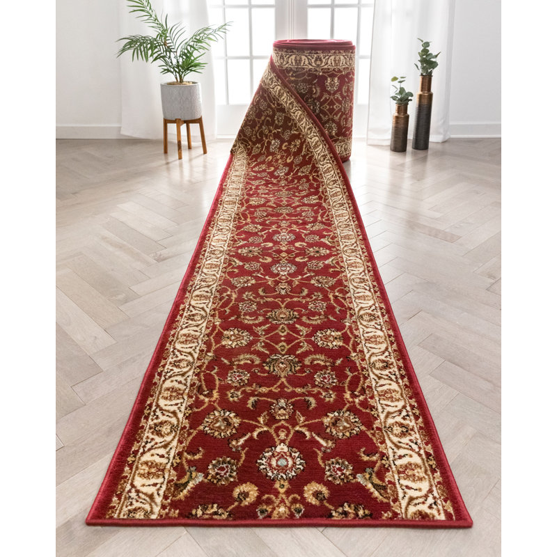 Tapis d'escalier de taille personnalisée rouge Chimeng Sarouk, Tapis de couloir 2 pi 3 po x 46 pi
