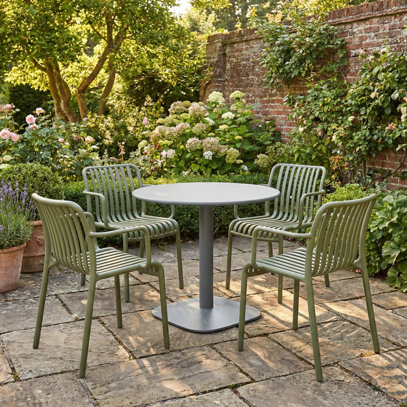 4 - Person Steel Dining Set, Grey/Green